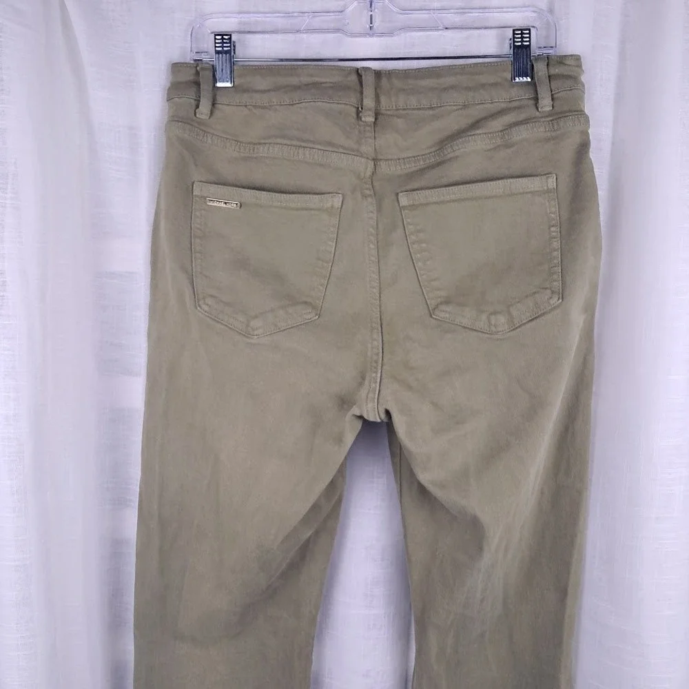 Michael Kors 10 High Rise Selma Flare Jeans Olive Green Stretch Retro 70s-Style